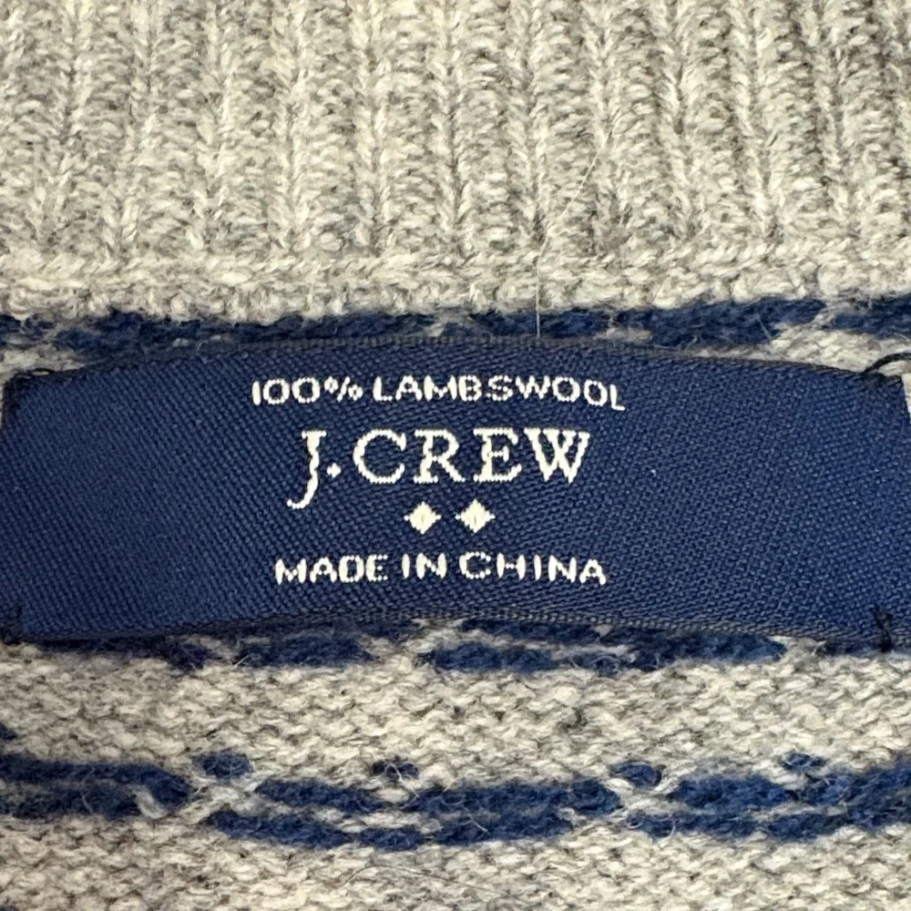 J. Crew Men's Gray and Navy Crewneck Sweater 100% Lambs Wool - Picture 3 of 8